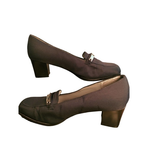 Herman Geist Navy Blue slip-on block heel shoes silver accent woman size 8.5 - Picture 2 of 9